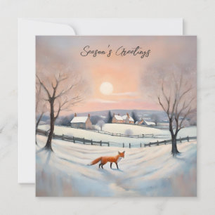 Tarjeta Festiva Elegante paisaje invernal de zorro en la nieve Nav