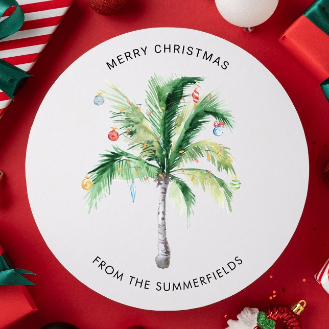Tarjeta Festiva Elegante Palm Tree Navidades familiares modernos (Merry Christmas from the Coast Palm Tree Family Greetings Card)