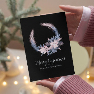 Tarjeta Festiva Elegante Pastel Wreath Navidades no foto
