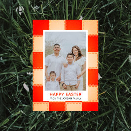 Tarjeta Festiva Elegante patrón de coral y crema Foto feliz Pascua