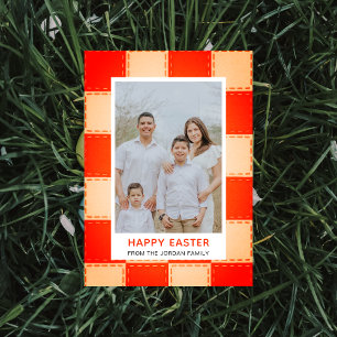 Tarjeta Festiva Elegante patrón de coral y crema Foto feliz Pascua