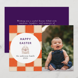Tarjeta Festiva Elegante patrón de coral y crema Foto Feliz Pascua