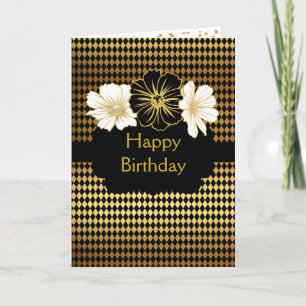 Tarjeta Festiva Elegante patrón de diamante negro y dorado