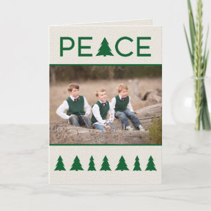 Tarjeta Festiva Elegante Paz Árboles Verdes sobre Lienzo Beige 2 F