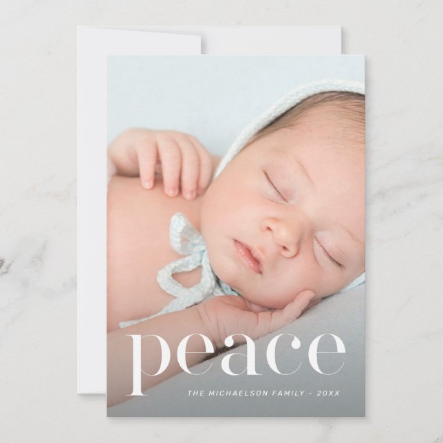 Tarjeta Festiva Elegante paz con Navidades de foto de hojas de pla (Anverso)