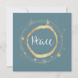 Tarjeta Festiva Elegante Paz Moderna Estrella Dorada Azul Hielo