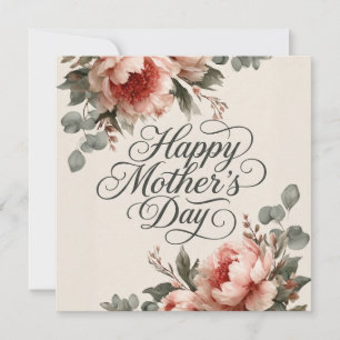 Tarjeta Festiva Elegante Peonía Vintage Feliz Día de la Madre Salu