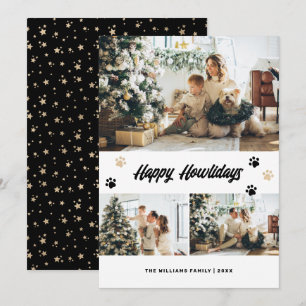 Tarjeta Festiva Elegante Perro de Foto con Estrellas de Oro Negro