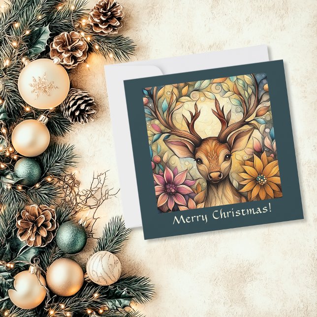 Tarjeta Festiva Elegante Personalizable de renos (Elegant Reindeer Customizable Holiday Card)