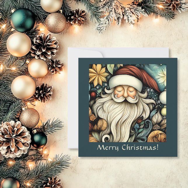Tarjeta Festiva Elegante Personalizable Santa (Elegant Santa Customizable Holiday Card)