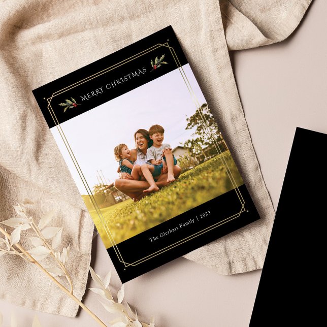 Tarjeta Festiva Elegante Personalizado de la familia de Navidades  (Family Photo Christmas Greetings Card with Mistletoe)