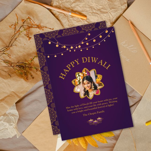 Tarjeta Festiva Elegante personalizado de Mandala foto Morado Gold (Subido por el creador)
