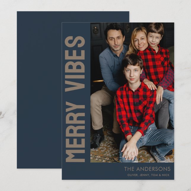 Tarjeta Festiva Elegante Personalizado Foto Merry Vibes (Anverso / Reverso)