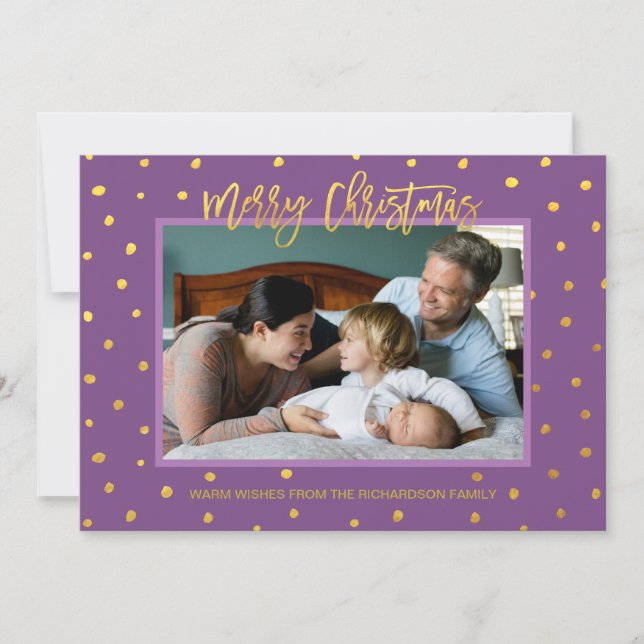 Tarjeta Festiva Elegante Personalizado Gold Purple Merry Christmas (Anverso)