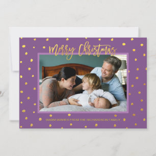 Tarjeta Festiva Elegante Personalizado Gold Purple Merry Christmas