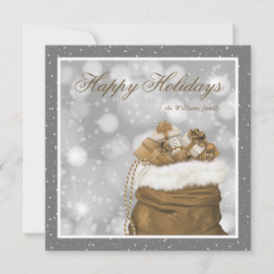 Tarjeta Festiva Elegante Personalizado Gray Gold Snow Happy Holida