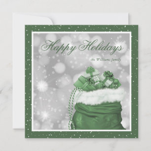 Tarjeta Festiva Elegante Personalizado Green Snow Happy Holiday Ca