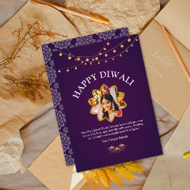 Tarjeta Festiva Elegante personalizado Mandala Foto Purple Dipawal