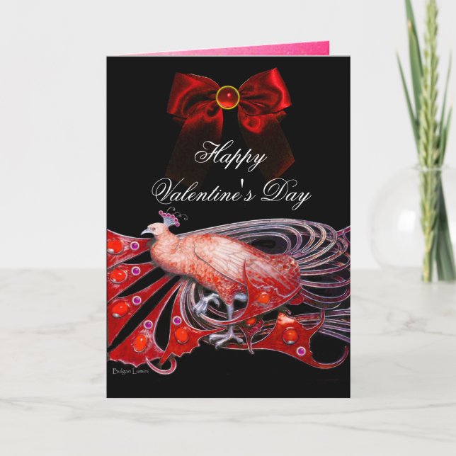 Tarjeta Festiva ELEGANTE PIEDRA, PIEDRAS DE GEM, BOW ROJO, El día  (Anverso)