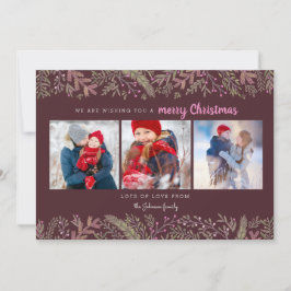 Tarjeta Festiva Elegante Pine Vines verdes árboles rojos oscuros N