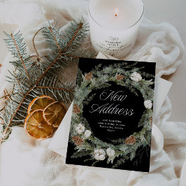 Tarjeta Festiva Elegante Pine Wreath Black | Nueva dirección de Na