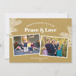 Tarjeta Festiva Elegante pino blanco en Navidades de oro 2 fotos