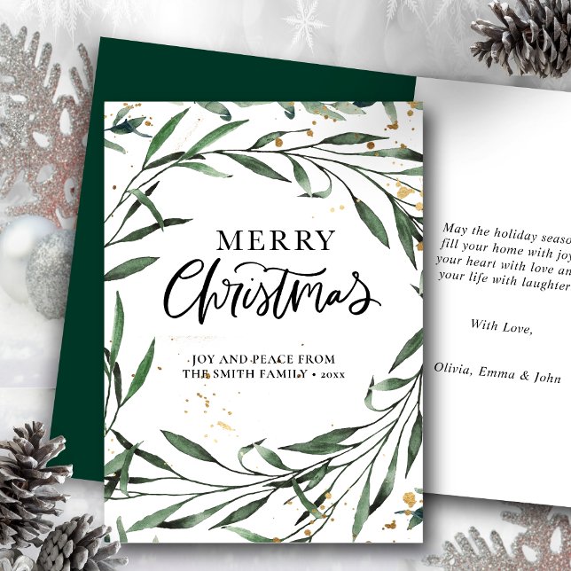 Tarjeta Festiva Elegante Pino Verde Foliage Gold Confetti Greenera (Subido por el creador)