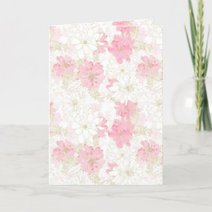 Tarjeta Festiva Elegante pintura color de agua rosa y dorada flora