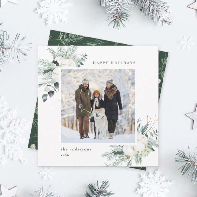 Tarjeta Festiva Elegante Plaza de Fotografía Evergreen & Cotton Fl (Subido por el creador)