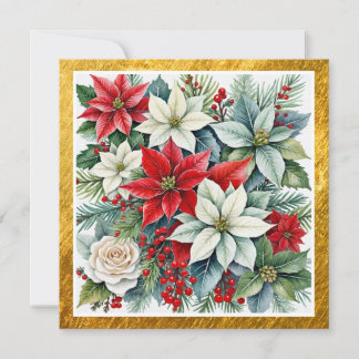 Tarjeta Festiva Elegante Poinsettia Acuarela & Corporativo de Oro