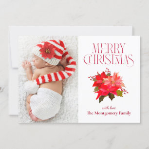 Tarjeta Festiva Elegante Poinsettia floral Merry Christmas Photo
