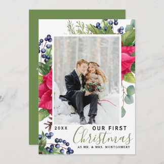 Tarjeta Festiva Elegante Poinsettia Foto Nuestro primer verde de N