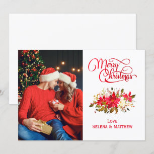 Tarjeta Festiva Elegante Poinsettia Merry Christmas Photo