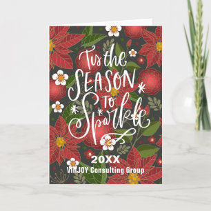 Tarjeta Festiva Elegante Poinsettia Rojo Floral Green Photo Busine