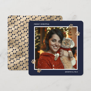 Tarjeta Festiva Elegante propietario de gato de oro azul foto Navi