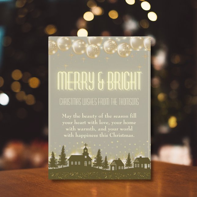 Tarjeta Festiva Elegante pueblo de invierno de oro resplandeciente (Subido por el creador)