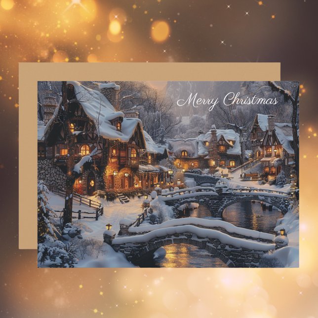 Tarjeta Festiva Elegante pueblo de invierno iluminado por luna Fel (Subido por el creador)