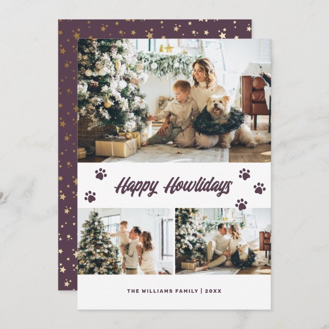 Tarjeta Festiva Elegante Purple Gold Happy Howlidays Photo (Anverso / Reverso)