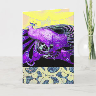 TARJETA FESTIVA ELEGANTE PURPLE PEACOCK CON NAVES GEOMÉTRICAS