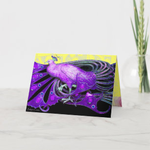 TARJETA FESTIVA ELEGANTE PURPLE PEACOCK CON NAVES GEOMÉTRICAS