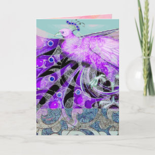 TARJETA FESTIVA ELEGANTE PURPLE PEACOCK CON NAVES GEOMÉTRICAS