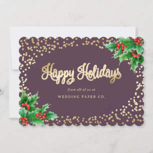 Tarjeta Festiva Elegante Purple Watercolor Holly Berries Business