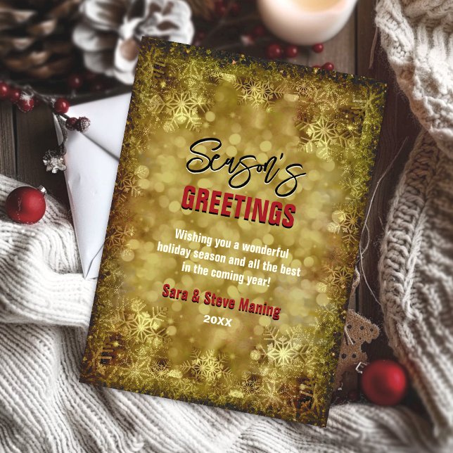 Tarjeta Festiva Elegante purpurina dorado copos de nieve Navidades (Subido por el creador)