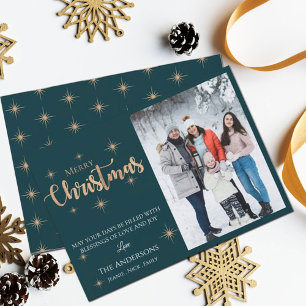 Tarjeta Festiva Elegante Purpurina Faux Gold Ferry Christmas Photo