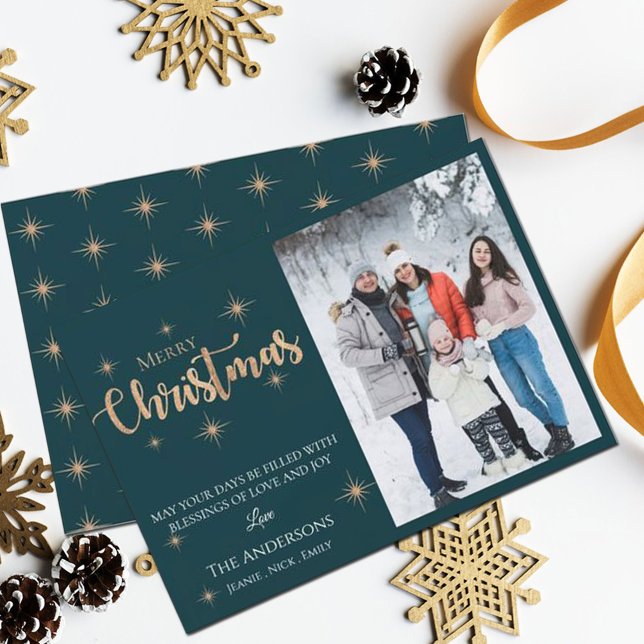 Tarjeta Festiva Elegante Purpurina Faux Gold Ferry Christmas Photo (Subido por el creador)