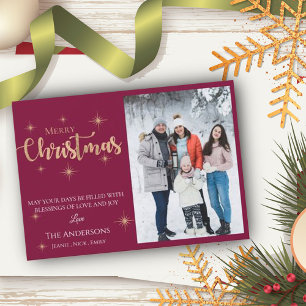 Tarjeta Festiva Elegante Purpurina Faux Gold Ferry Christmas Photo