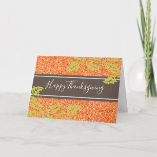 Tarjeta Festiva Elegante Purpurina Naranja de Acción de Gracias pe