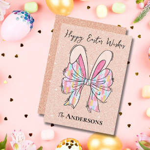 Tarjeta Festiva Elegante Purpurina Peach Semana Santa Conejana Ore