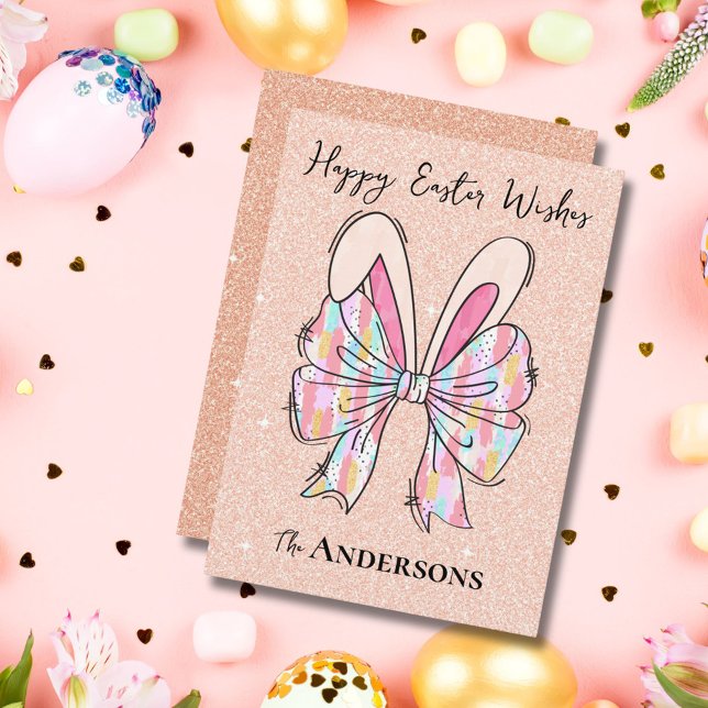 Tarjeta Festiva Elegante Purpurina Peach Semana Santa Conejana Ore (Subido por el creador)