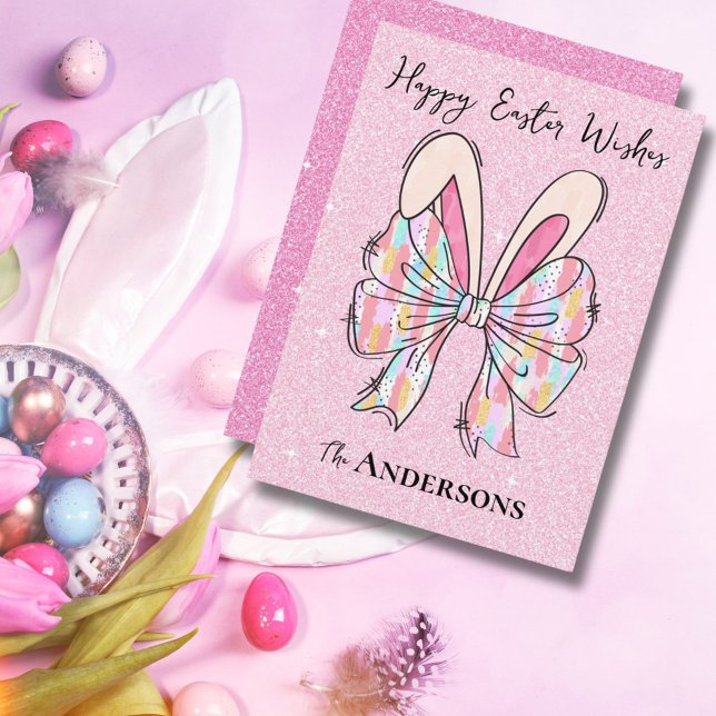 Tarjeta Festiva Elegante Purpurina rosado Semana Santa Conejana Or (Subido por el creador)